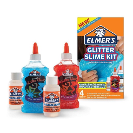 Kit Slime Glitter Azul y Rojo Brillante Elmers con Activador