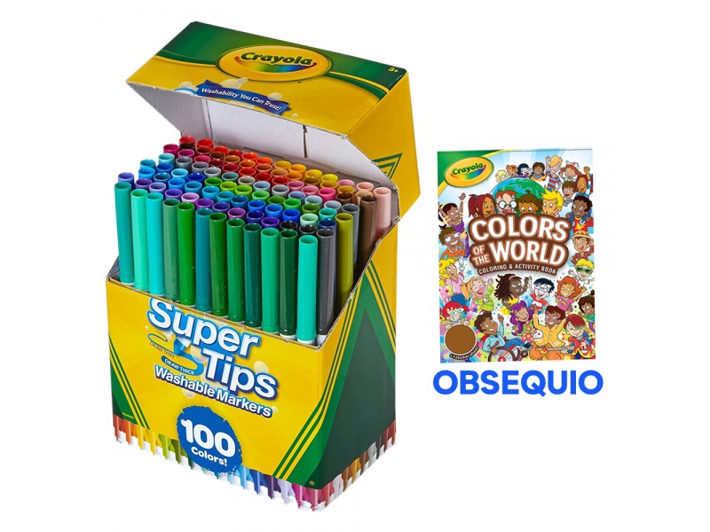 Caja x100 Marcadores Lavables Crayola Super Tips No Toxicos